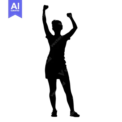Popular premium asset: Silhouette of a woman with arms raised in victory