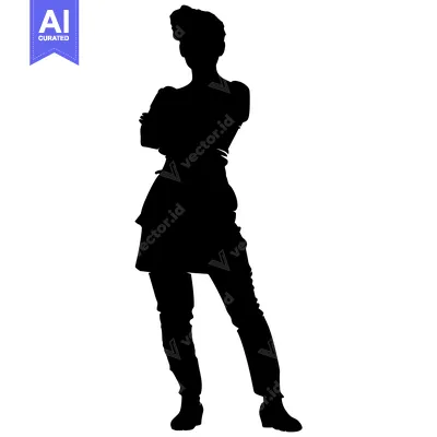 Aset premium populer: Silhouette of a Woman Standing with Arms Crossed
