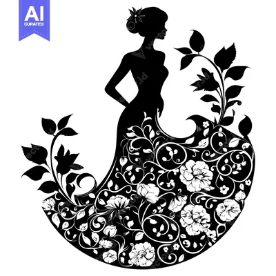 Premium design asset: Silhouette of a Woman in a Floral Dress