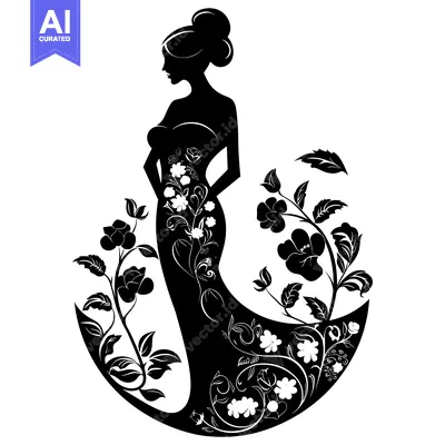 Aset premium populer: Woman's Silhouette with Floral Design Dress