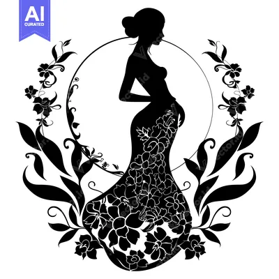 Premium design asset: Silhouette of a Pregnant Woman Adorned with Floral Decorations