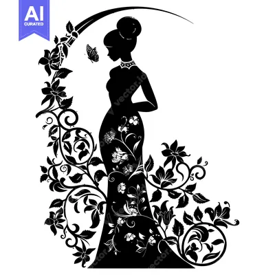 Aset desain premium: Elegant Woman Silhouette with Floral Design