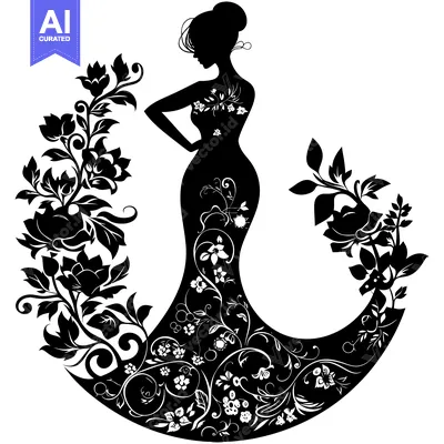 Premium design asset: Silhouette of a Woman in a Floral Dress