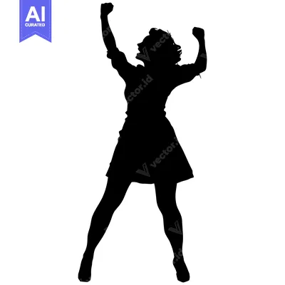 Silhouette of a Woman in a Dress with Arms Raised