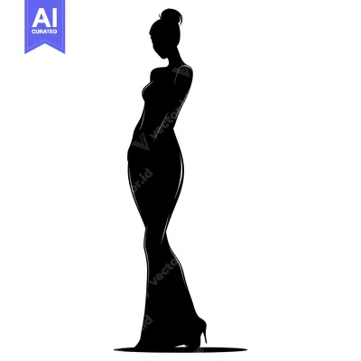 Aset desain premium: Silhouette of a Woman in a Long Dress and High Heels
