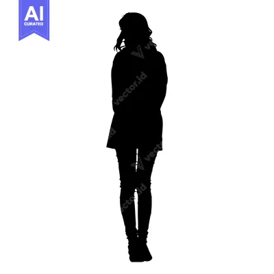 Aset premium populer: Silhouette of a Woman Standing with Hands Behind Her Back