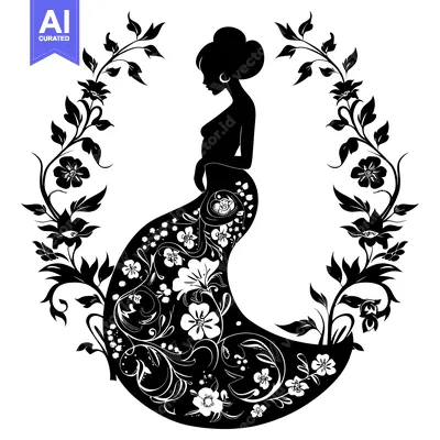 Popular premium asset: Silhouette of a Woman with Floral Pattern Dress and Wreath