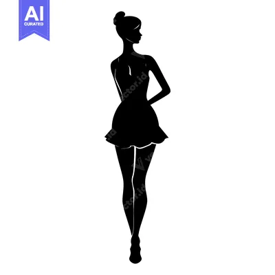 Aset desain premium: Silhouette of a Woman in a Dress Standing with Her Back to the Viewer