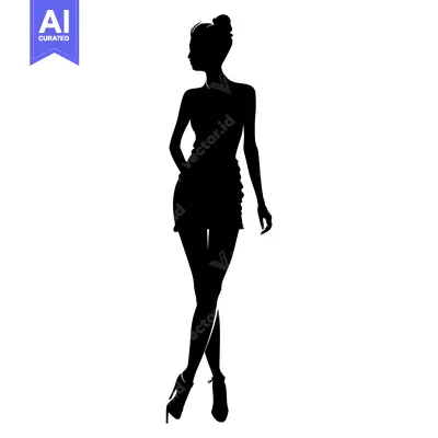 Aset desain premium: Silhouette of a Woman in a Dress and Heels