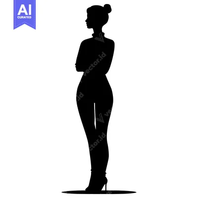 Premium design asset: Silhouette of a Woman with Arms Crossed and Bun Hairstyle