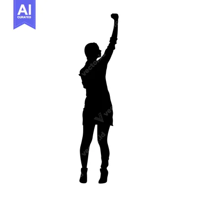 Aset premium populer: Silhouette of a woman with her arm raised in the air