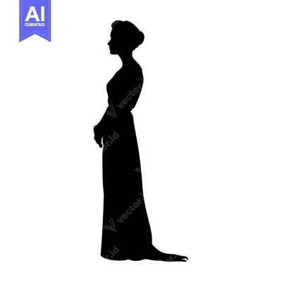 Aset premium populer: Silhouette of a Woman in a Long Dress Standing in Profile
