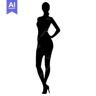 Aset premium populer: Silhouette of a Woman in a Dress, Posing with Hand on Hip