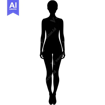 Aset desain premium: Black Silhouette of a Female Figure Standing with Arms at Sides
