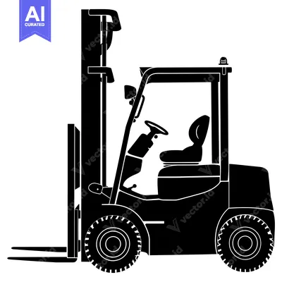 Aset desain premium: Black and White Silhouette of a Forklift