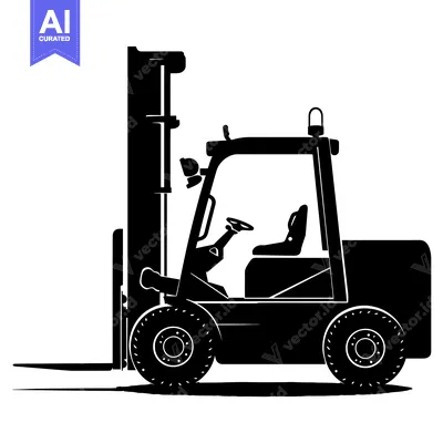 Aset desain premium: Black and White Silhouette of a Forklift