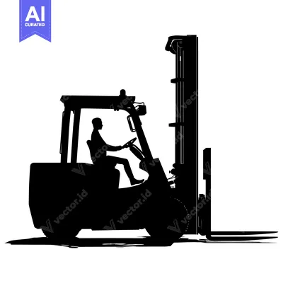 Aset premium populer: Silhouette of a Forklift with a Driver Operating It