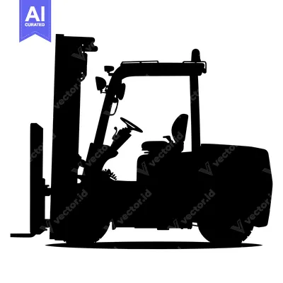 Aset desain premium: Black and White Silhouette of a Forklift