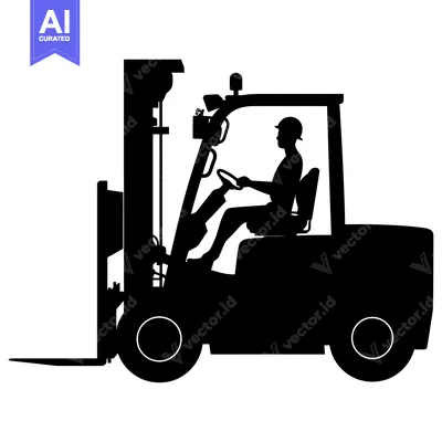 Aset desain premium: Silhouette of a Forklift Operator Driving a Forklift