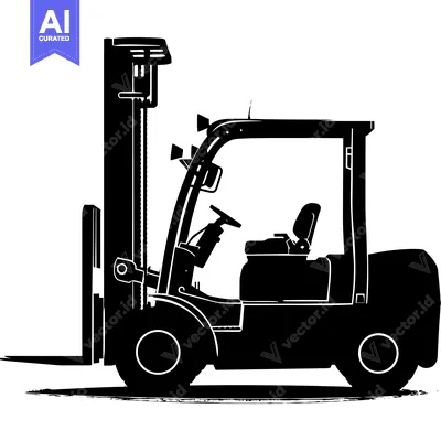 Aset desain premium: Black and White Silhouette of a Forklift