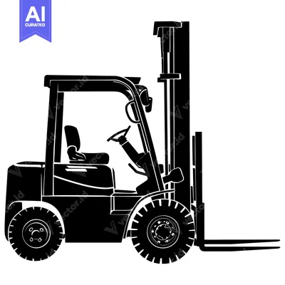 Aset desain premium: Black and White Silhouette of a Forklift