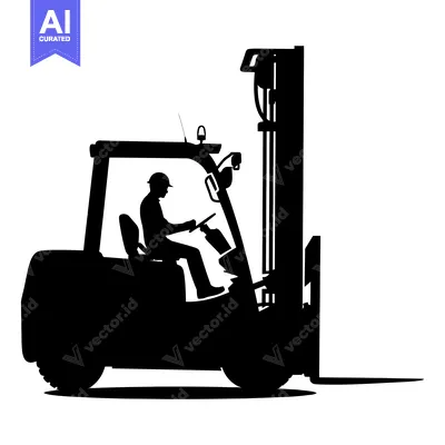 Aset desain premium: Silhouette of a forklift with a worker driving it