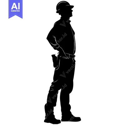 Aset premium populer: Silhouette of a construction worker wearing a hard hat