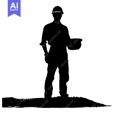 Aset desain premium: Silhouette of a Construction Worker Holding a Bowl