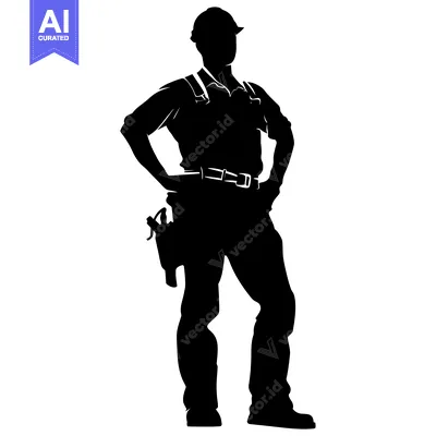 Aset desain premium: Silhouette of a Construction Worker with Tool Belt