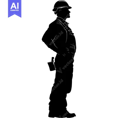 Popular premium asset: Silhouette of a Construction Worker with a Hard Hat and Tool Belt