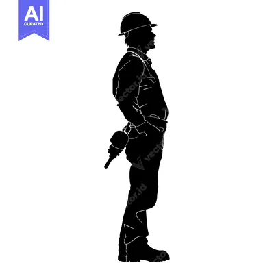 Aset desain premium: Silhouette of a Construction Worker with a Drill