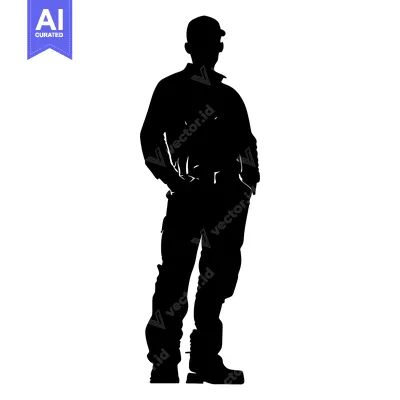Popular premium asset: Silhouette of a Man in a Cap and Pants Standing With Hands in Pockets