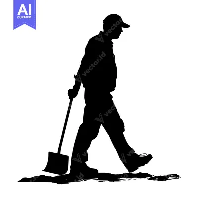 Premium design asset: Silhouette of a Man Walking with a Shovel