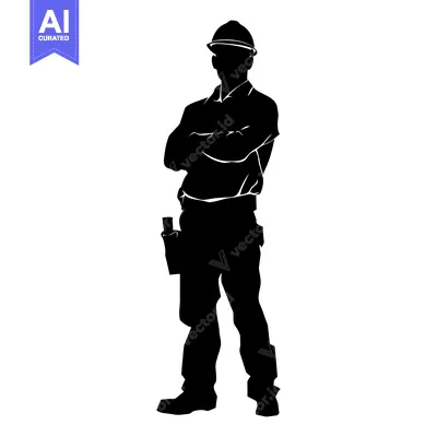 Aset desain premium: Silhouette of a Construction Worker with Crossed Arms