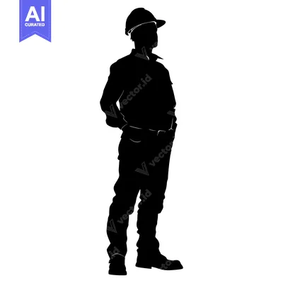 Silhouette of a construction worker with a hard hat