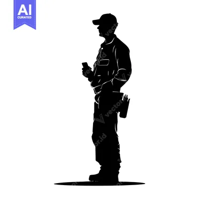 Premium design asset: Silhouette of a Man in Workwear Holding a Phone
