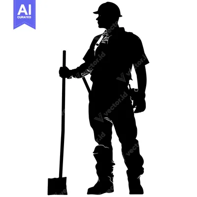 Popular premium asset: Silhouette of a Construction Worker Holding a Shovel