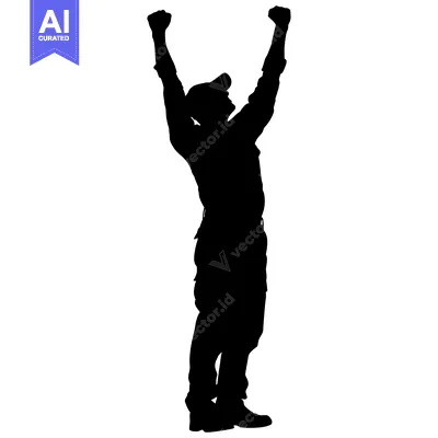 Aset premium populer: Silhouette of a man with arms raised in victory