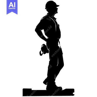 Aset premium populer: Silhouette of a construction worker standing on a platform