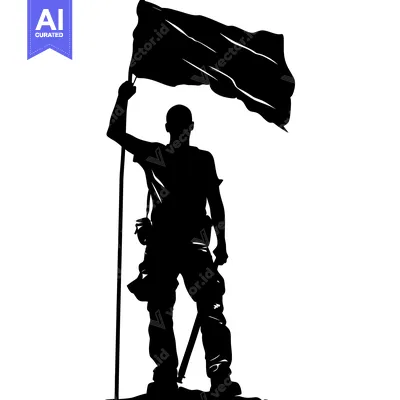 Aset premium populer: Silhouette of a person holding a flag with a raised arm