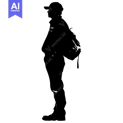 Popular premium asset: Silhouette of a Person Wearing a Backpack and a Cap