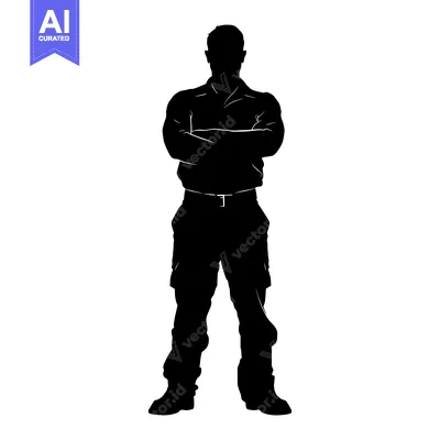 Aset premium populer: Silhouette of a Man with Arms Crossed Standing in Cargo Pants