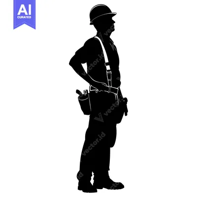 Aset premium populer: Silhouette of a Construction Worker Wearing a Hard Hat and Tool Belt