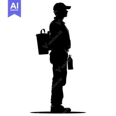 Aset premium populer: Silhouette of a person carrying a bucket and a bottle