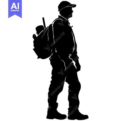 Aset premium populer: Silhouette of a Man Wearing a Backpack and Cap