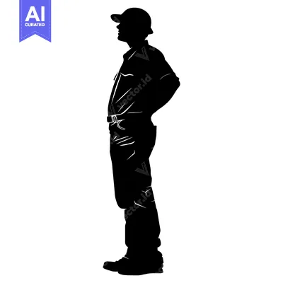Aset premium populer: Silhouette of a Man Wearing a Cap, Shirt, and Pants