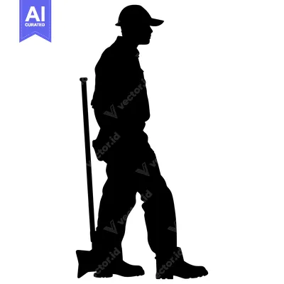 Popular premium asset: Silhouette of a construction worker carrying a shovel
