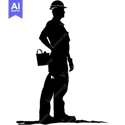Aset desain premium: Silhouette of a Construction Worker Holding a Bucket