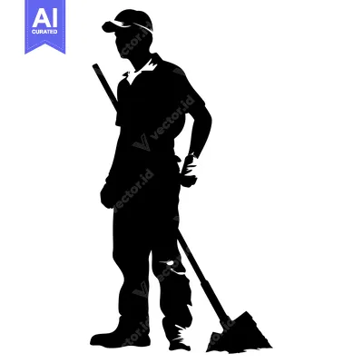 Popular premium asset: Silhouette of a Man Holding a Broom