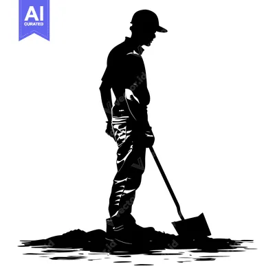 Aset premium populer: Silhouette of a Construction Worker Holding a Shovel